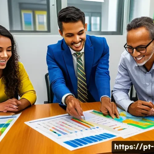 지방재정전문가로서 성공하는 법 - A vibrant city hall office scene in Brazil, showing a diverse group of municipal finance professiona...