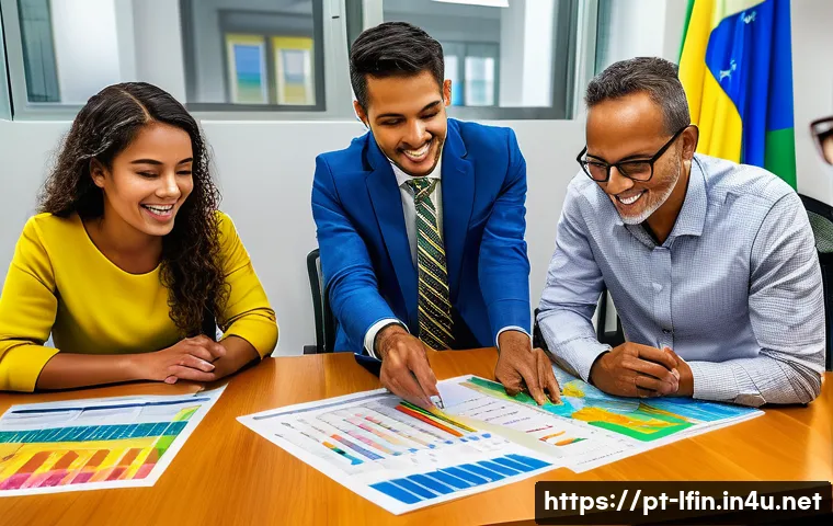 지방재정전문가로서 성공하는 법 - A vibrant city hall office scene in Brazil, showing a diverse group of municipal finance professiona...